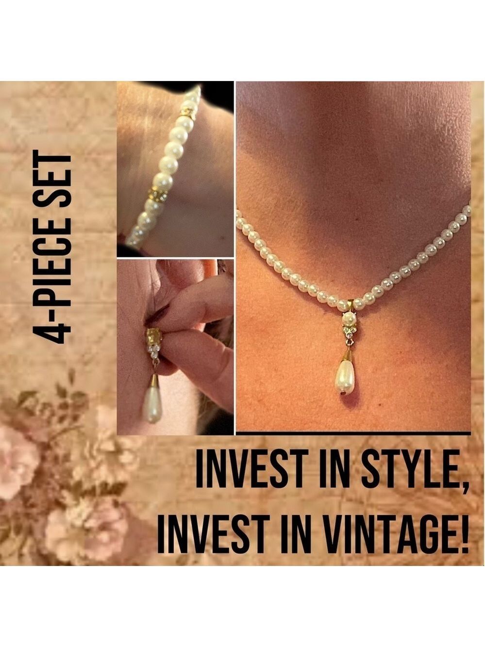 Pearl Bridal Set: NECKLACE, BRACELET & EARRINGS BUNDLE Vintage